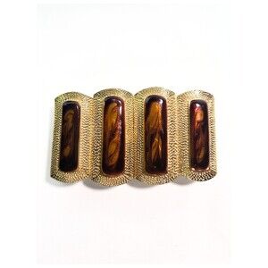Vintage Dotty Smith Gold Tone Faux Tiger Eye Panel Belt Buckle